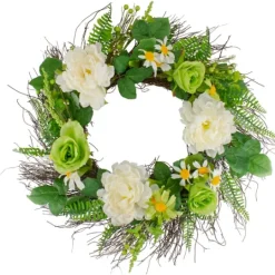 Kirkland's Home White And Green Mixed Floral Spring Wreath- Wreaths