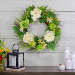 Kirkland's Home White And Green Mixed Floral Spring Wreath- Wreaths