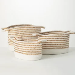 Kirkland's Home White And Natural Braided Woven Baskets, Set Of 3- Baskets & Boxes