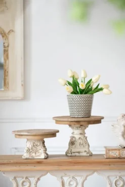Kirkland's Home White And Natural Round Plate Stand- Decorative Trays