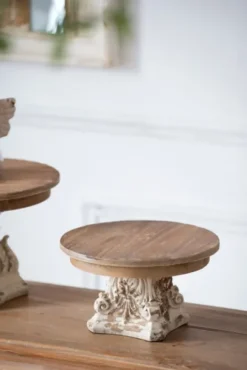 Kirkland's Home White And Natural Round Plate Stand- Decorative Trays