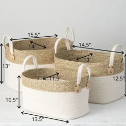 Kirkland's Home White And Natural Seagrass Woven Baskets, Set Of 3- Baskets & Boxes