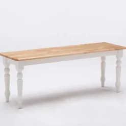 Kirkland's Home White And Natural Wood Dining Bench- Dining Chairs