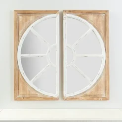 Kirkland's Home White And Natural Wood Wall Mirrors, Set Of 2- Decorative Mirrors
