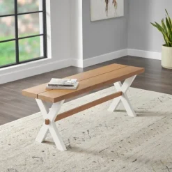 Kirkland's Home White And Natural Wood X-Frame Dining Bench- Dining Chairs
