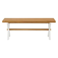 Kirkland's Home White And Natural Wood X-Frame Dining Bench- Dining Chairs