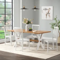 Kirkland's Home White And Natural Wood X-Frame 5-Pc. Dining Set- Dining Sets