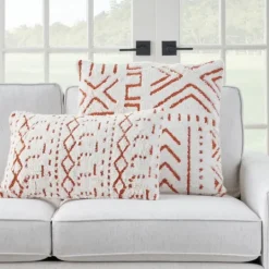 Kirkland's Home White And Orange Tufted Geo Throw Pillow- Pillows