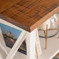 Kirkland's Home White And Rustic Oak Wood Farmhouse Console Table- Console Tables