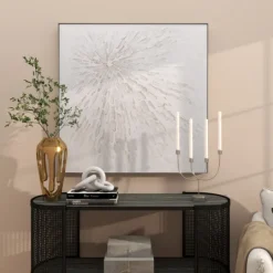 Kirkland's Home White And Silver Impasto Abstract Canvas Art Print- Canvas Art
