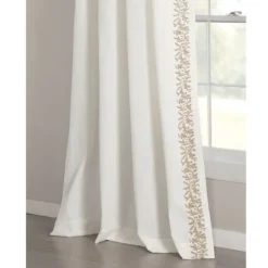 Kirkland's Home White And Tan Embroidered Curtain Panel, 84 In.- Curtains & Drapes