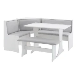 Kirkland's Home White And Upholstered 3-Pc Dining Nook Set- Dining Sets