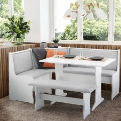 Kirkland's Home White And Upholstered 3-Pc Dining Nook Set- Dining Sets