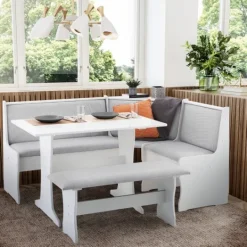 Kirkland's Home White And Upholstered 3-Pc Dining Nook Set- Dining Sets