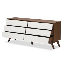 Kirkland's Home White And Walnut Mid-Century 6-Drawer Dresser- Dressers & Chests