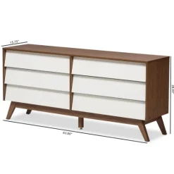 Kirkland's Home White And Walnut Mid-Century 6-Drawer Dresser- Dressers & Chests
