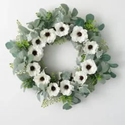 Kirkland's Home White Anemone Flower Wreath- Wreaths