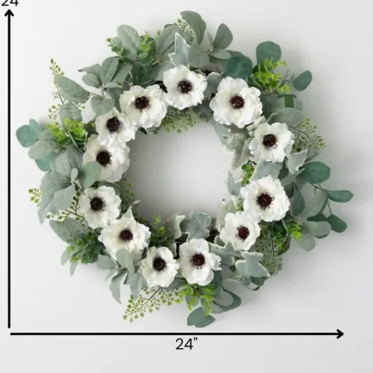 Kirkland's Home White Anemone Flower Wreath- Wreaths