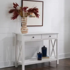 Kirkland's Home White Antique Pine X Console Table- Entryway Furniture