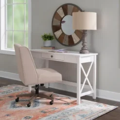 Kirkland's Home White Antique Pine X Frame Desk- Office Furniture