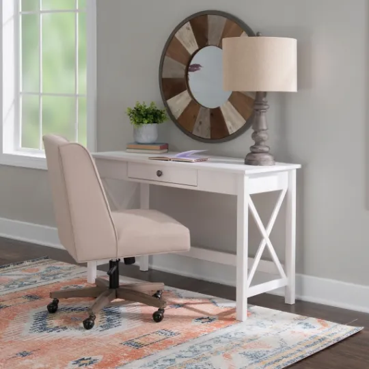 Kirkland's Home White Antique Pine X Frame Desk- Office Furniture