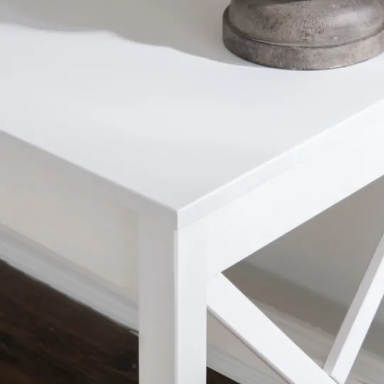 Kirkland's Home White Antique Pine X Frame Desk- Office Furniture