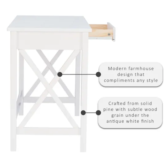 Kirkland's Home White Antique Pine X Frame Desk- Office Furniture
