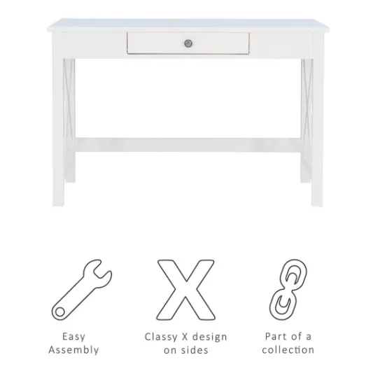 Kirkland's Home White Antique Pine X Frame Desk- Office Furniture