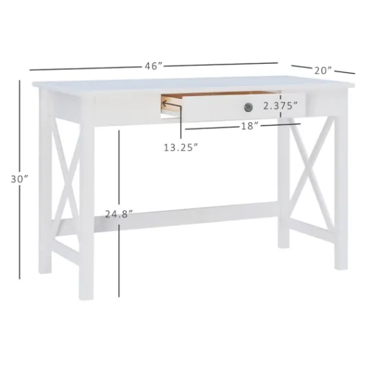 Kirkland's Home White Antique Pine X Frame Desk- Office Furniture
