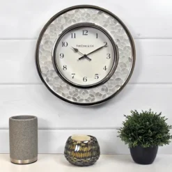 Kirkland's Home White Arabesque Mosaic Frame Wall Clock- Clocks