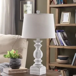 Kirkland's Home White Balastra Table Lamp With Square Base- Table Lamps