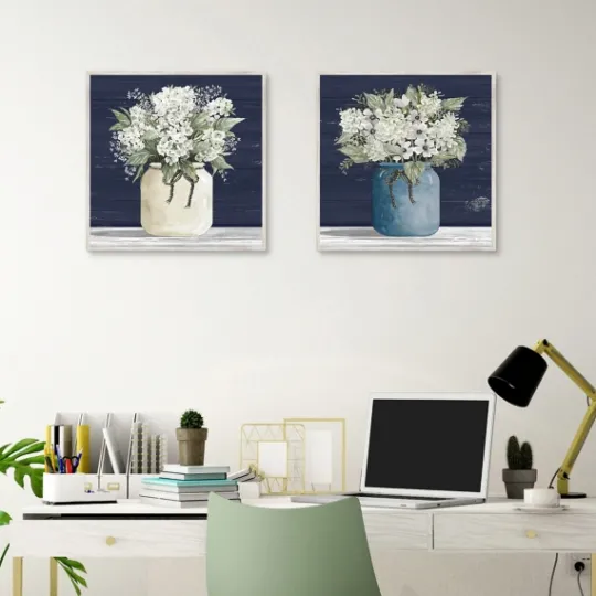 Kirkland's Home White Blossom Bouquet 2-Pc. Framed Wall Art Set- Framed Art