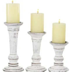 Kirkland's Home White Brushstroke 3-Pc. Pillar Candle Holder Set- Candle Holders