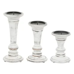 Kirkland's Home White Brushstroke 3-Pc. Pillar Candle Holder Set- Candle Holders
