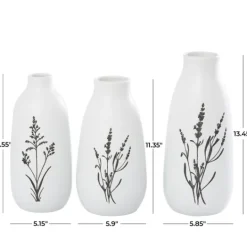 Kirkland's Home White Ceramic Botanical Print Vases, Set Of 3- Vases