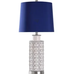 Kirkland's Home White Ceramic Geometric Table Lamp With Shade- Table Lamps