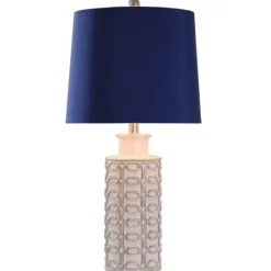 Kirkland's Home White Ceramic Geometric Table Lamp With Shade- Table Lamps