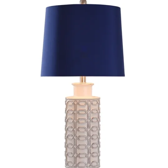 Kirkland's Home White Ceramic Geometric Table Lamp With Shade- Table Lamps