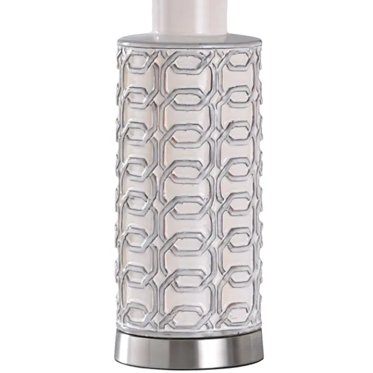 Kirkland's Home White Ceramic Geometric Table Lamp With Shade- Table Lamps