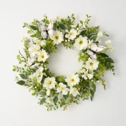 Kirkland's Home White Dahlia Butterfly Wreath- Stems & Bouquets