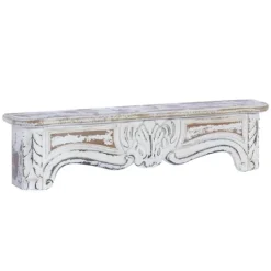 Kirkland's Home White Distressed Carved Wood Acanthus Wall Shelf- Shelves