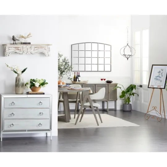 Kirkland's Home White Distressed Carved Wood Acanthus Wall Shelf- Shelves