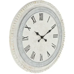 Kirkland's Home White Distressed Wood Round Beaded Wall Clock- Clocks