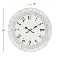 Kirkland's Home White Distressed Wood Round Beaded Wall Clock- Clocks