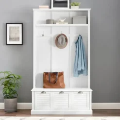 Kirkland's Home White Ellison Hall Tree With Storage Bench- Entryway Furniture