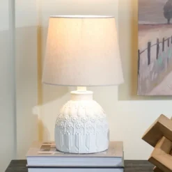Kirkland's Home White Embossed Flowers Table Lamp- Table Lamps