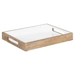 Kirkland's Home White Enameled Rectangle Mango Wood Tray- Decorative Trays