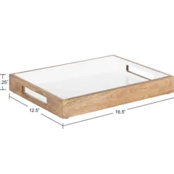Kirkland's Home White Enameled Rectangle Mango Wood Tray- Decorative Trays