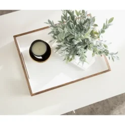 Kirkland's Home White Enameled Rectangle Mango Wood Tray- Decorative Trays