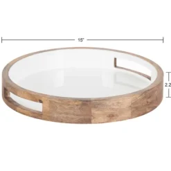 Kirkland's Home White Enameled Round Mango Wood Tray- Decorative Trays